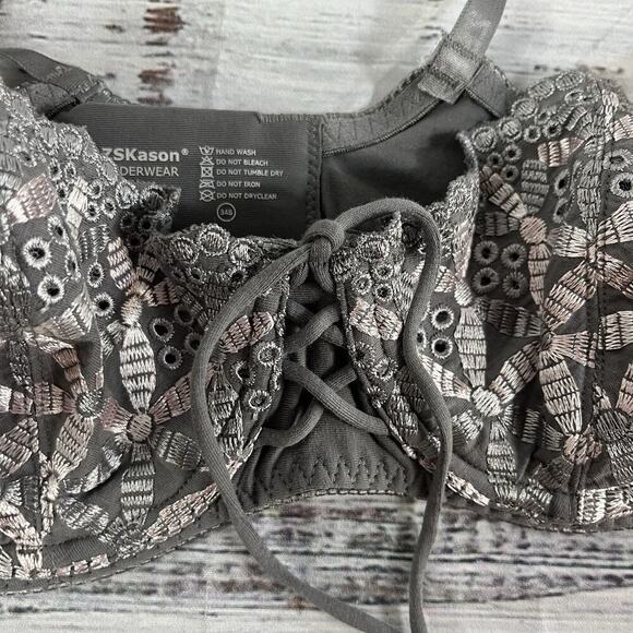 ZSKason Demi Bra size 34B Gray Pink Lace Underwire Lingerie - Picture 5 of 8